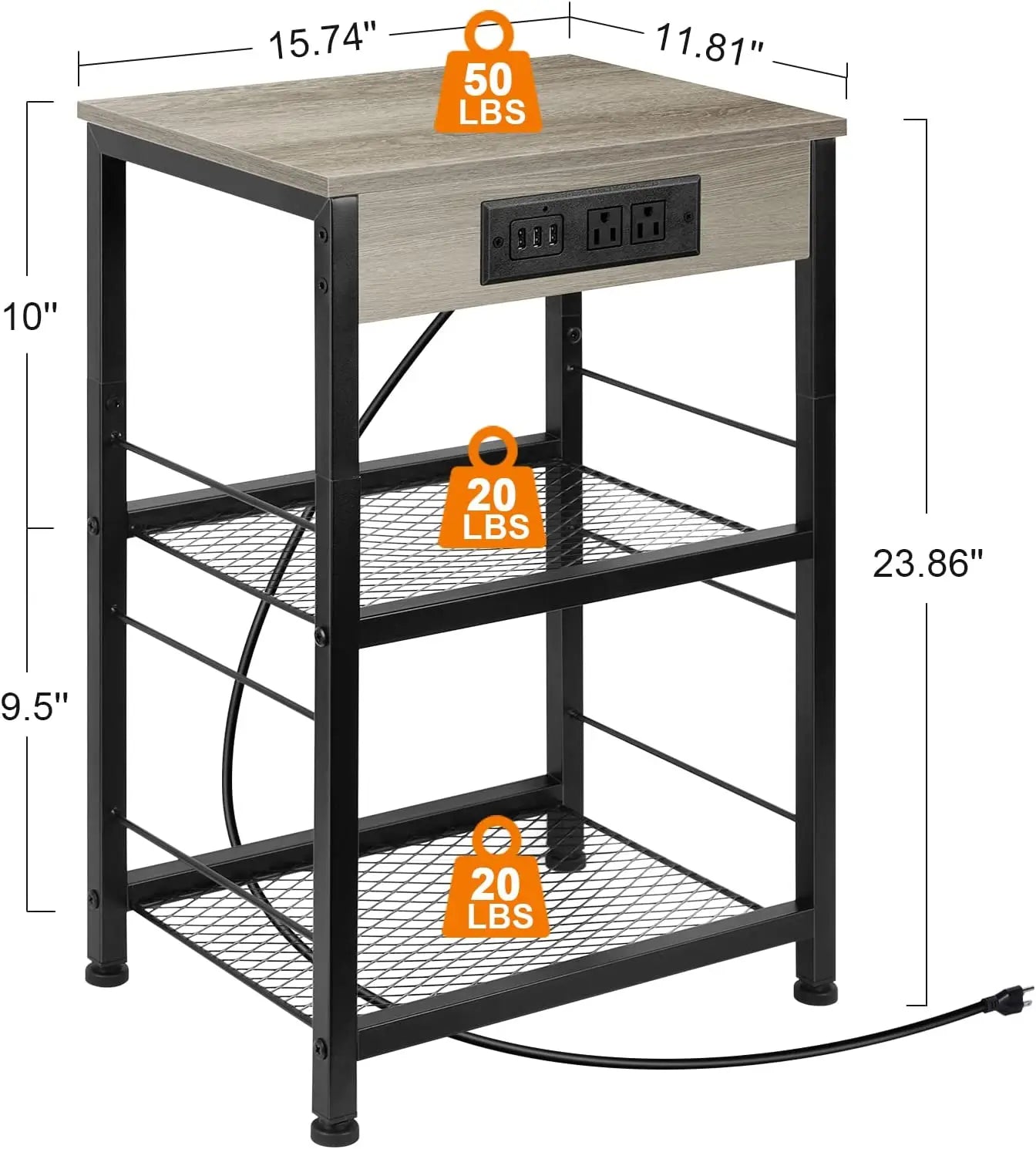 ZISIZ Nightstand With USB Charging Station And Power Outlets