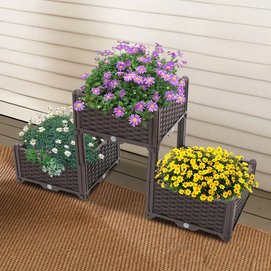 Bymaocar 3 Pack Elevated Plastic Raised Garden Bed Planter