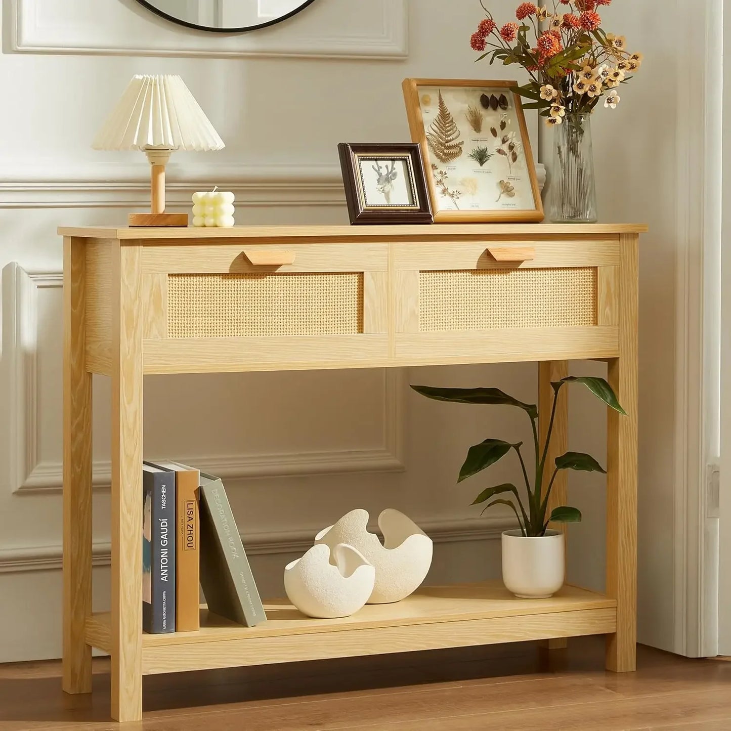 A 3 Strand Cord Rattan Console Table With 3 Drawers