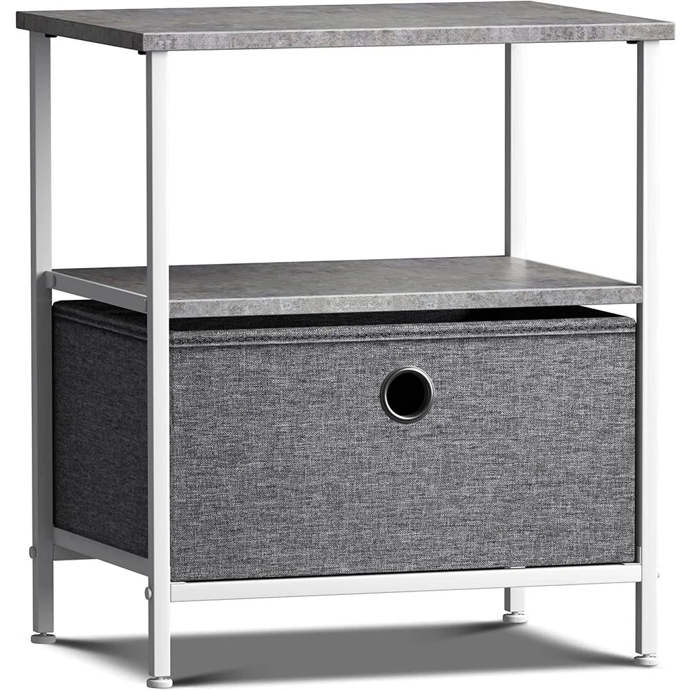 XMSJ Rustic End Table With Wood Top And Fabric Drawer