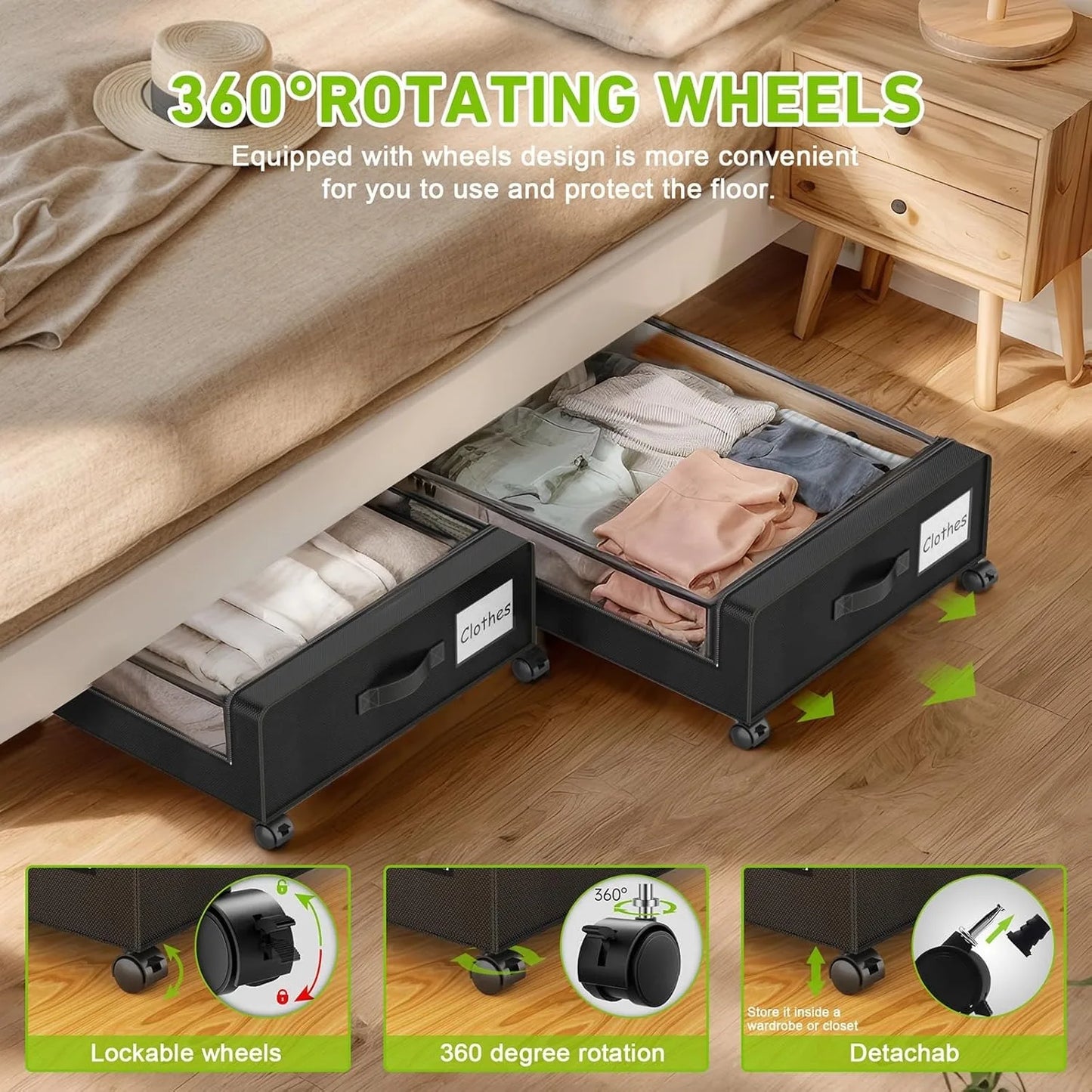 A 3 Strand Cord Under Bed Storage With Wheels Capacity