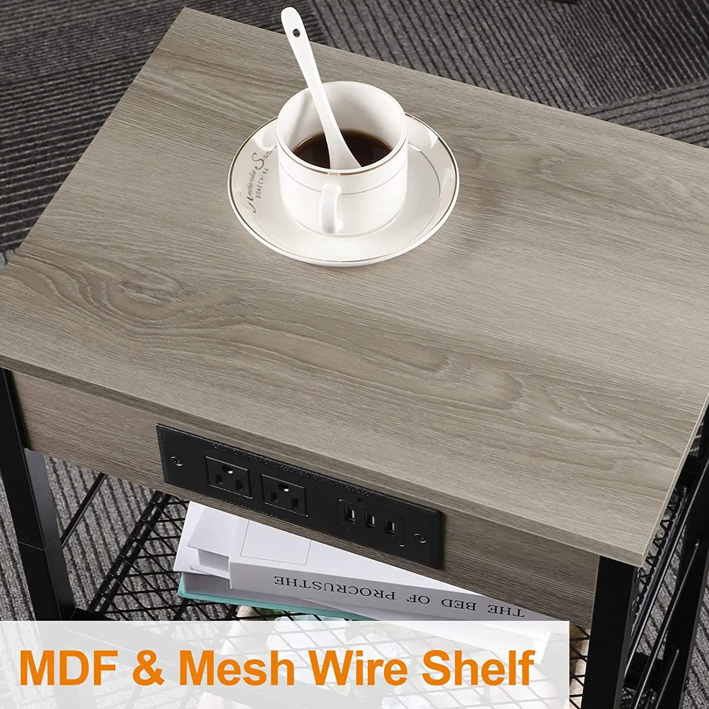 ZISIZ Nightstand With USB Charging Station And Power Outlets