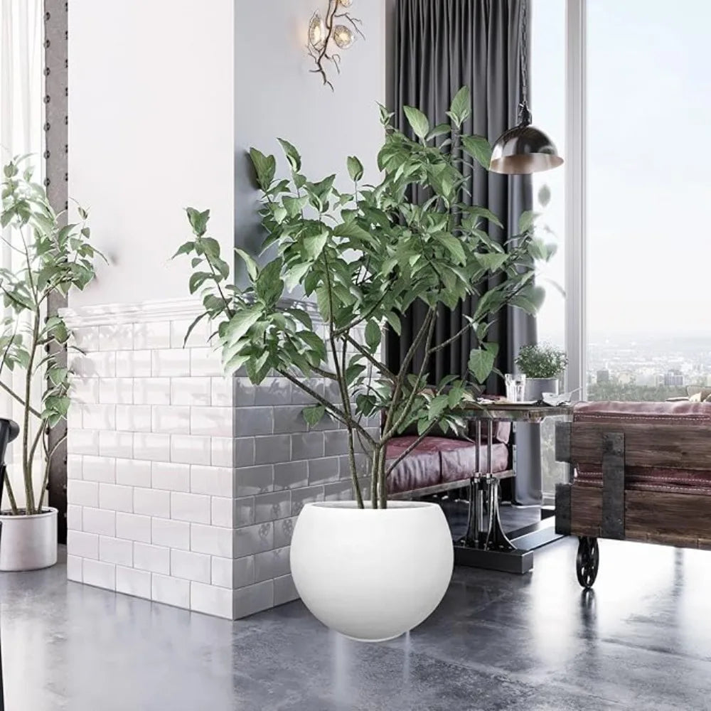 Fiberstone Tall Planter With Drainage Hole For Outdoor Use