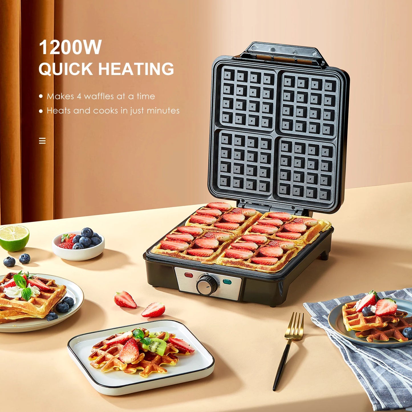 A 3 Strand Cord Nonstick Belgian Waffle Maker 1200 Watts
