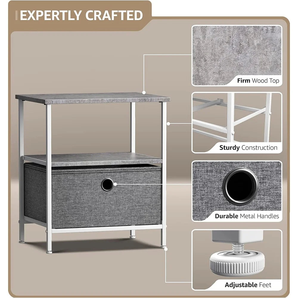 XMSJ Rustic End Table With Wood Top And Fabric Drawer