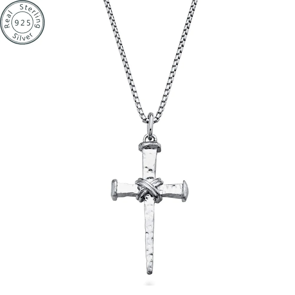 A 3 Strand Cord Italian Rope Wrap Nail Cross 925 Pendant