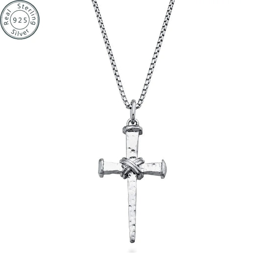 A 3 Strand Cord Italian Rope Wrap Nail Cross 925 Pendant
