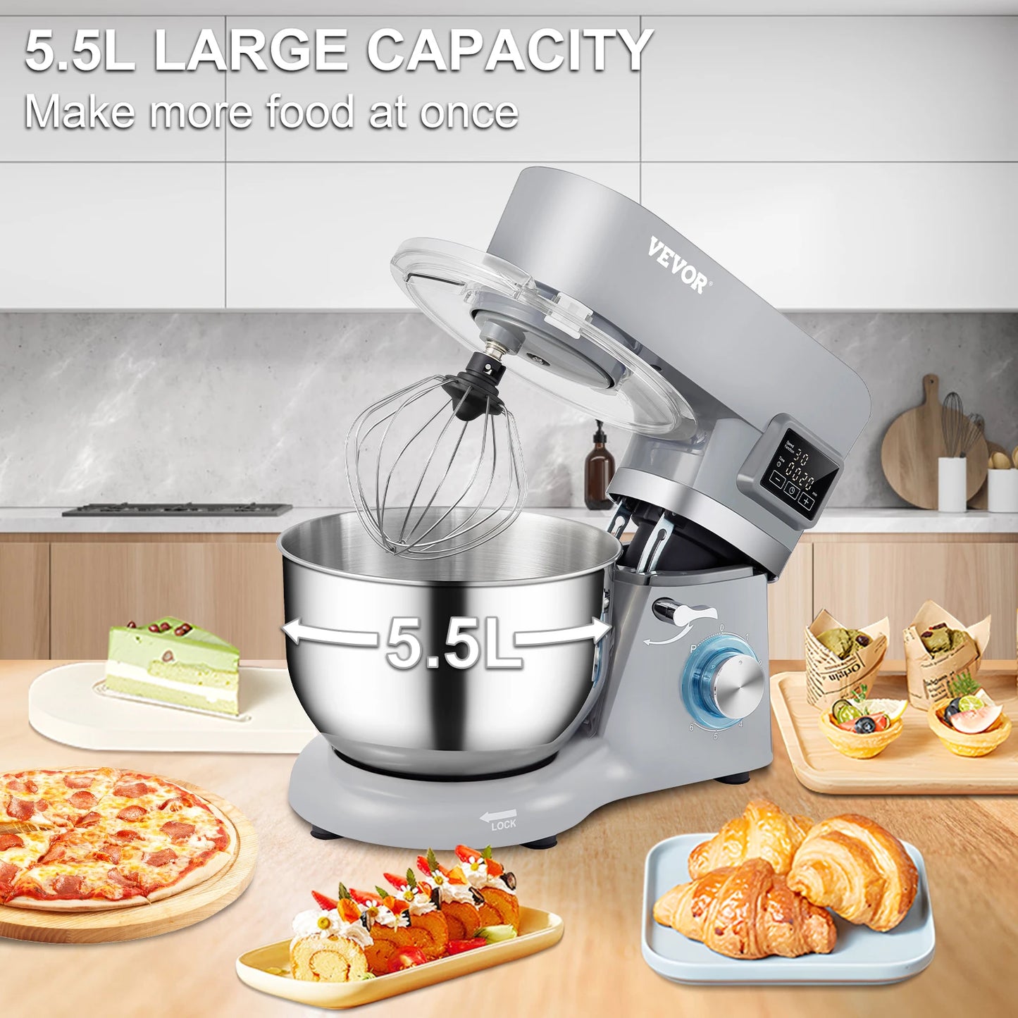 VEVOR Stand Mixer For Dough With LCD Screen 6 Speeds