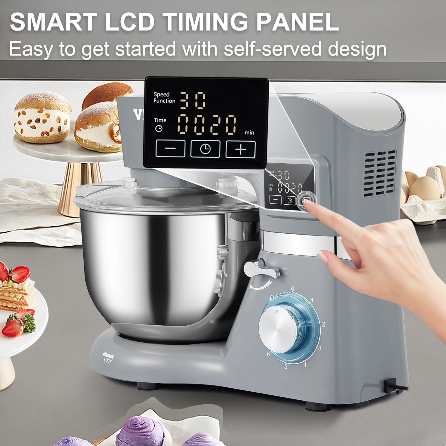 VEVOR Stand Mixer For Dough With LCD Screen 6 Speeds