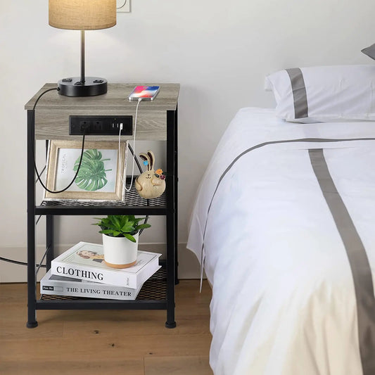 ZISIZ Nightstand With USB Charging Station And Power Outlets