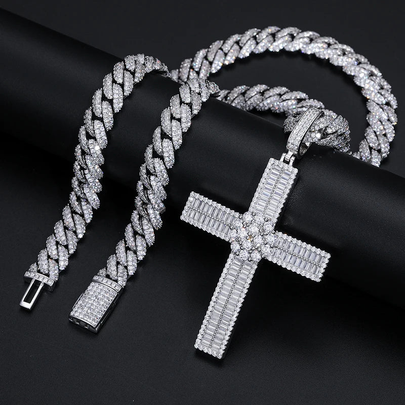Iceoutboxcn Shining Flower Cross Moissanite Pendant