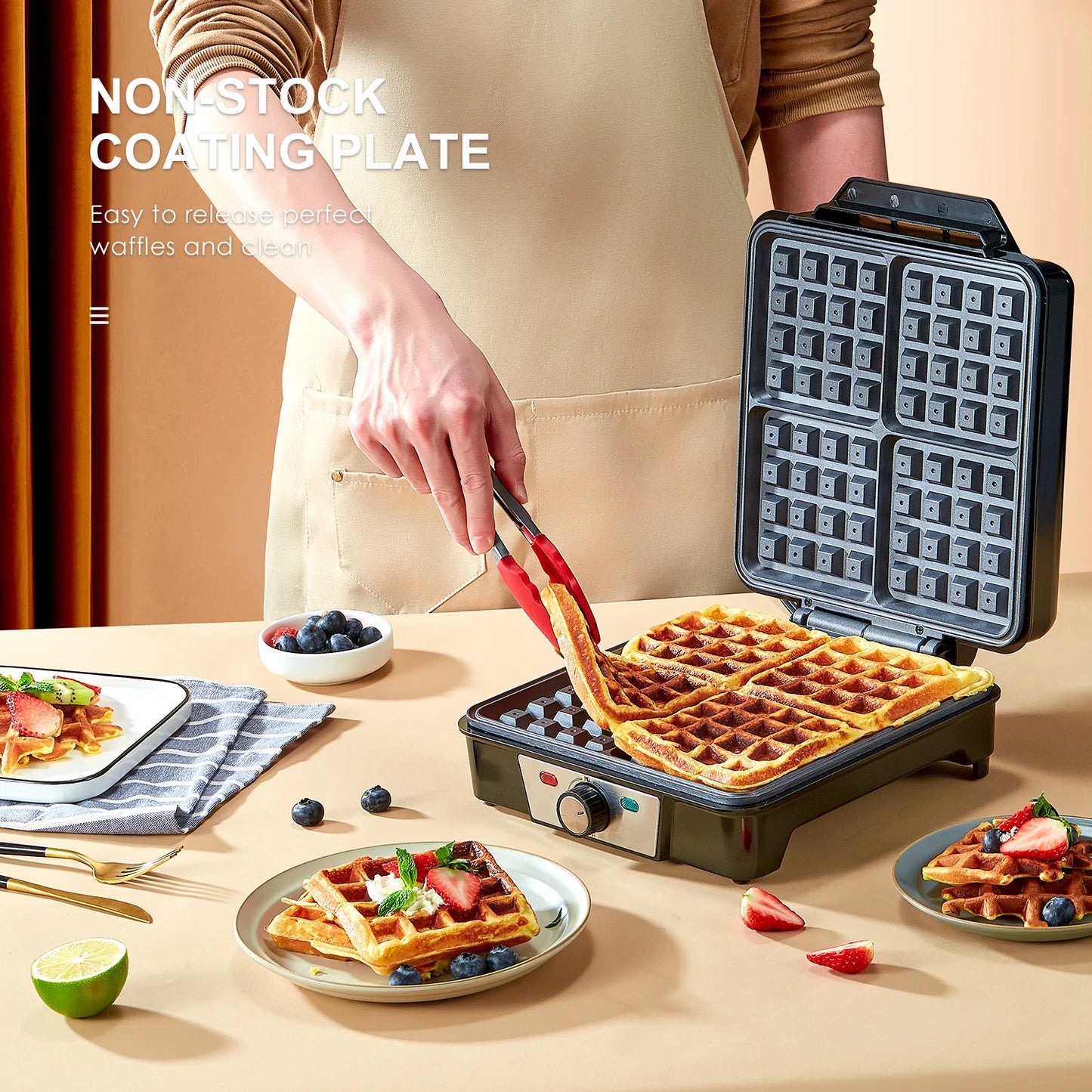 A 3 Strand Cord Nonstick Belgian Waffle Maker 1200 Watts