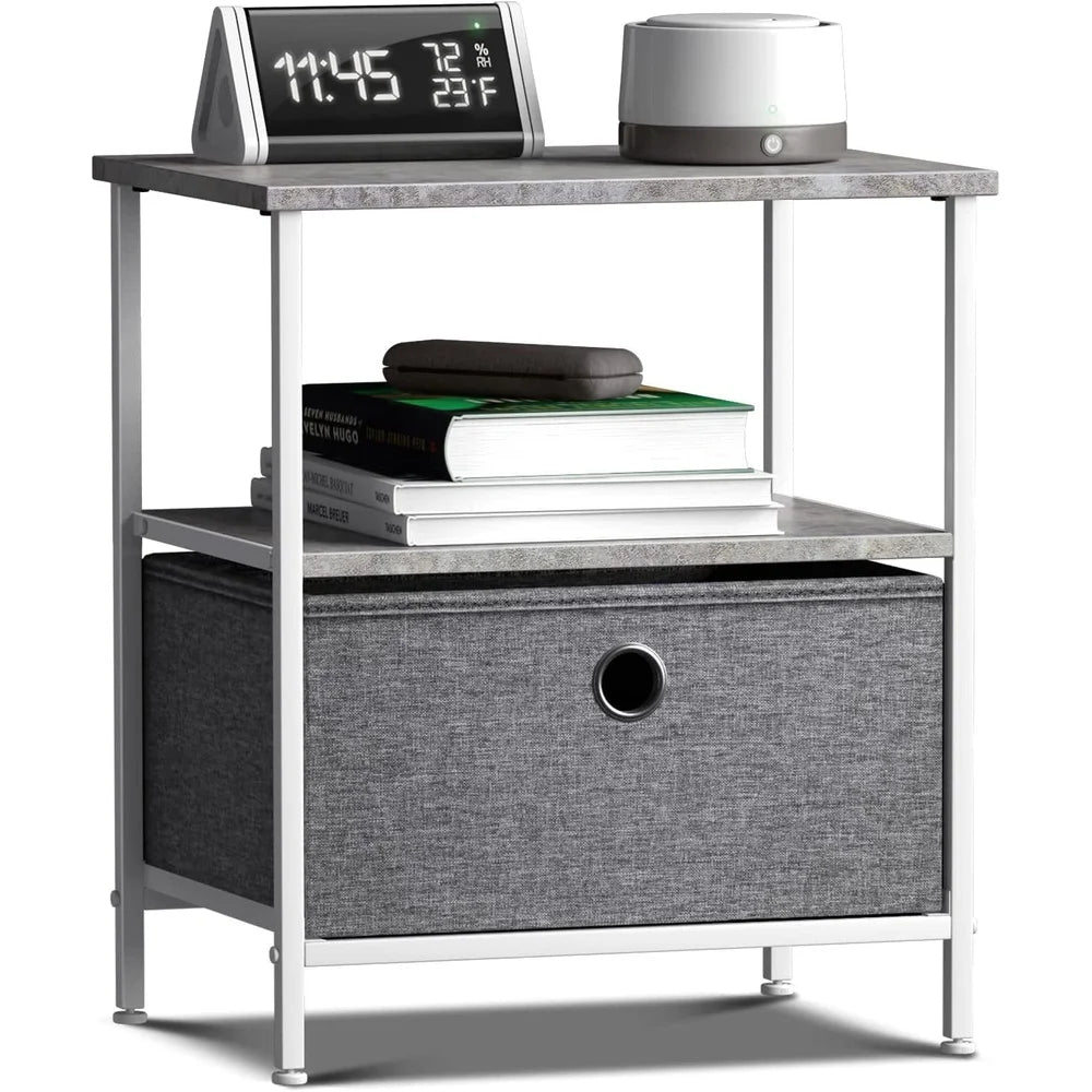 XMSJ Rustic End Table With Wood Top And Fabric Drawer