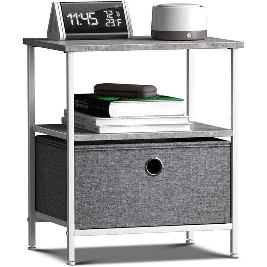 XMSJ Rustic End Table With Wood Top And Fabric Drawer